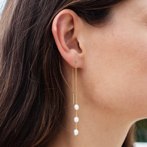 Triple Pearl Threader Earring